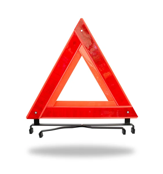 Red emergency triangle on a white and clipping path — Stock Photo, Image