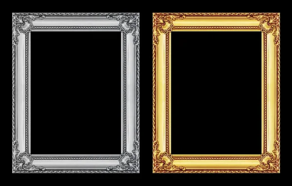 Vintage gold and gray frame isolated on black background and cli — Stock Photo, Image