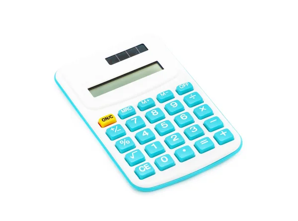 Calculatrice bleue sur fond blanc — Photo