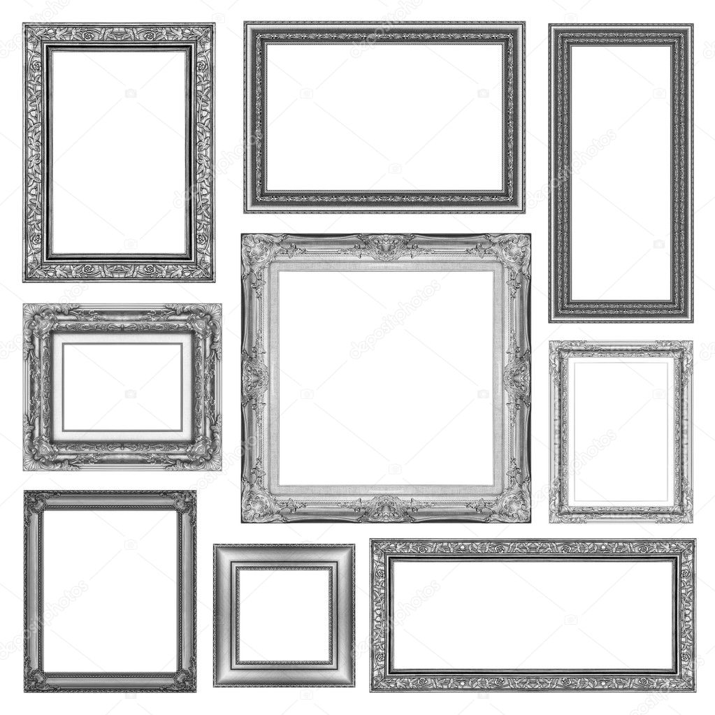 set of Vintage gray frame with blank space, clipping path