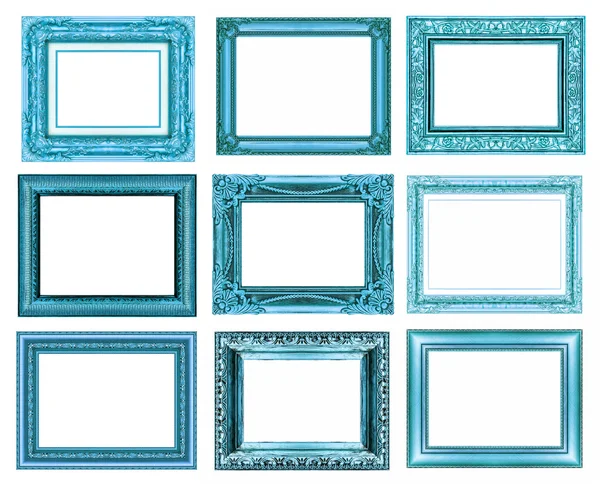 Conjunto 9 de moldura azul vintage isolado no fundo branco . — Fotografia de Stock