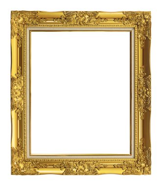 Beyaz arkaplanda izole edilmiş antik altın çerçeve, kırpma yolu
