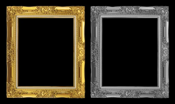 Antique golden and gray frame isolated on black background, clip — Stock Photo, Image