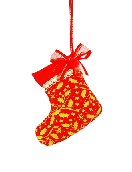 Christmas sock hanging over white  background, clipping path. — Stock Photo, Image