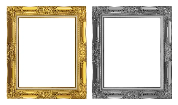 Antique golden and gray frame isolated on white background, clip — Stock Photo, Image