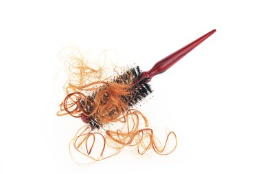 Yuvarlak saç fırçası, beyaz arkasında izole ile saç dökülmesi sorun