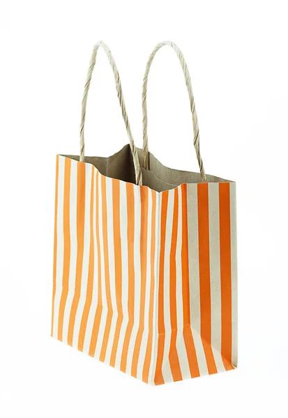 갈색 종이 가방 오렌지 줄무늬 흰색 절연 — 스톡 사진