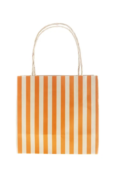 Brown paper bag orange stripes isolated on white — Stock Photo, Image