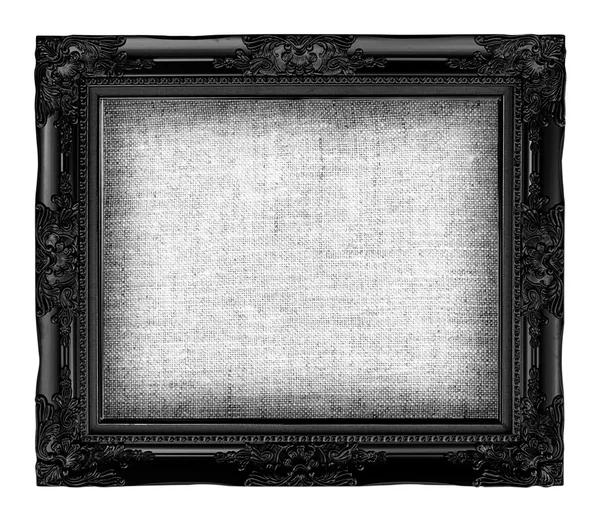 Viejo marco negro con lienzo de lino grunge vacío para su imagen , — Foto de Stock