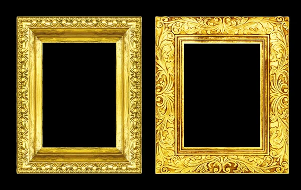 Set 2 antique golden frame isolated on black background, clippin — Stock Photo, Image