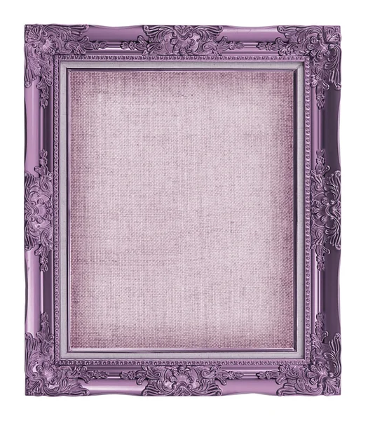Old purple frame with empty grunge linen canvas for your picture — Stock Photo, Image