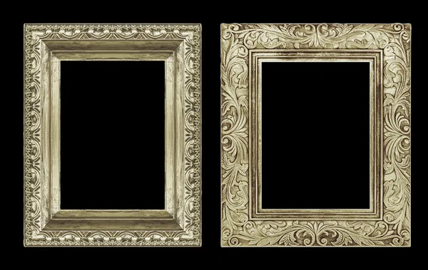 Set 2 antique golden frame isolated on black background, clippin — Stock Photo, Image