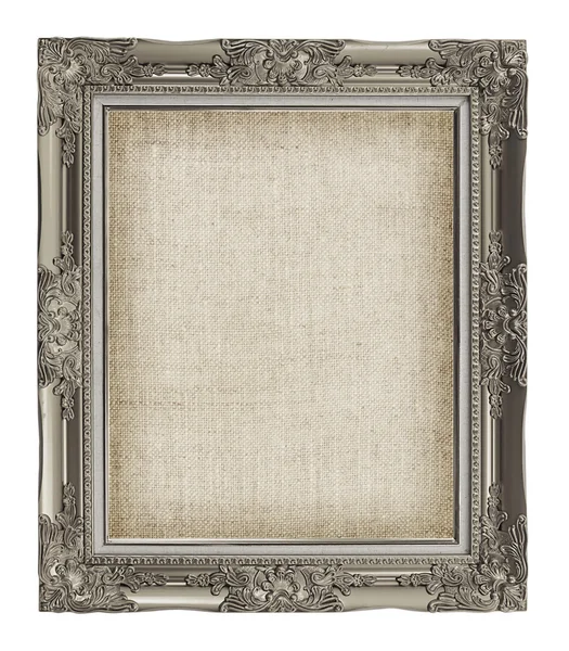 Old golden frame with empty grunge linen canvas for your picture — Stock Photo, Image