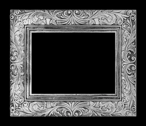 Starožitné šedý rámeček izolovaných na černém pozadí, Ořezová cesta — Stock fotografie