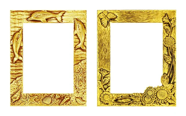 Quadro dourado antigo isolado no fundo branco, caminho de recorte — Fotografia de Stock