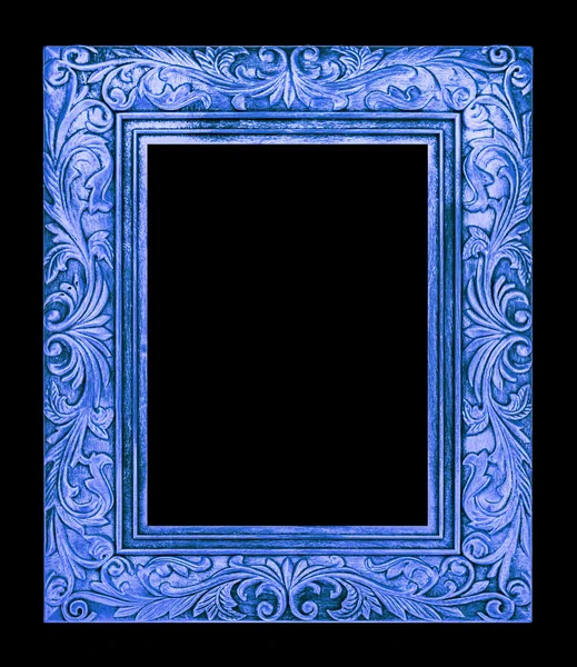 Starožitné modrý rám izolovaných na černém pozadí, Ořezová cesta — Stock fotografie