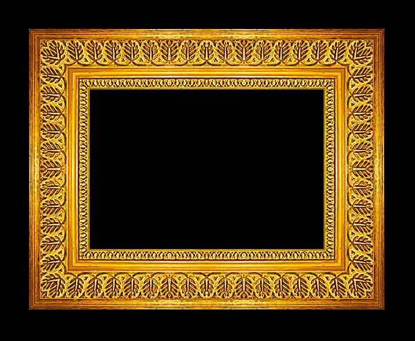 孤立的黑色背景，剪切路径上的金框 — 图库照片