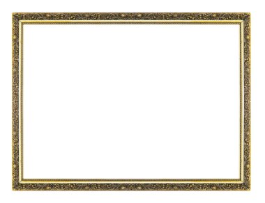 Beyaz arkaplanda izole edilmiş antik altın çerçeve, tasarım için kırpma yolu dahil.