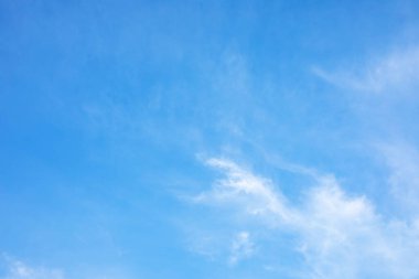 Mavi gökyüzüne karşı fantastik yumuşak beyaz bulutlar ve yatay uzay şeklini kopyalamak. Web afişi. Web sitesi başlığı.