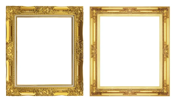 Collection 2 antique golden frame isolated on white background, — Stock Photo, Image