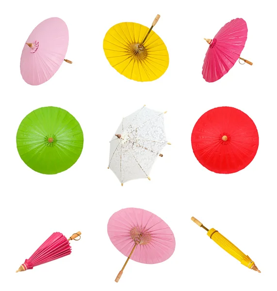 Collectie paraplu handgemaakte op witte achtergrond — Stockfoto