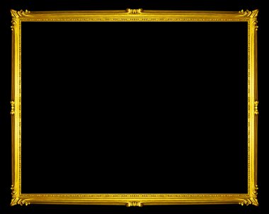 Altın Çerçeve izole kırpma yolu, siyah arka plan üzerine 