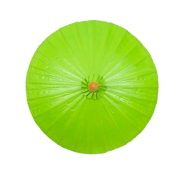 Green umbrella handmade on white background — Stock Photo, Image