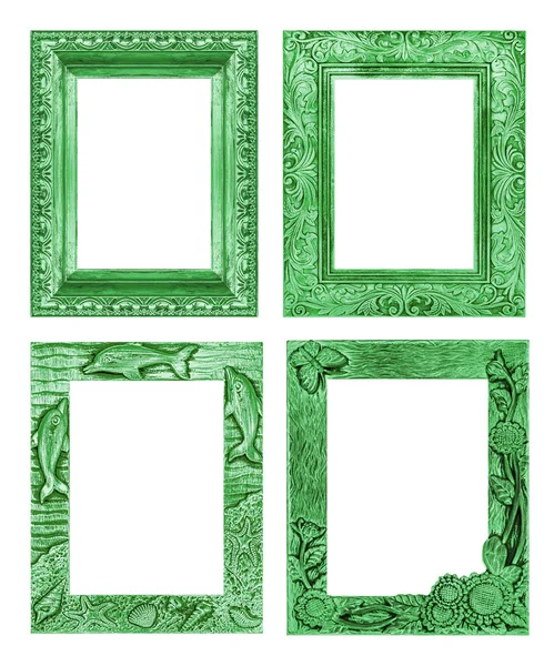 Set 4 antike grüne Rahmen isoliert auf weißem Hintergrund, Clipping — Stockfoto