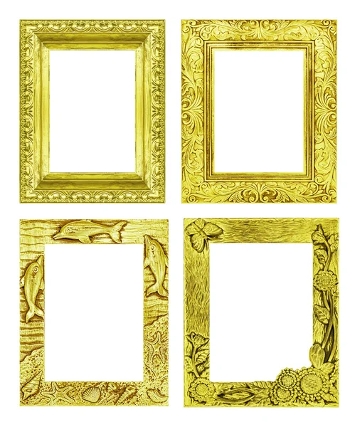Set 4 antik gelber Rahmen isoliert auf weißem Hintergrund, Clippin — Stockfoto
