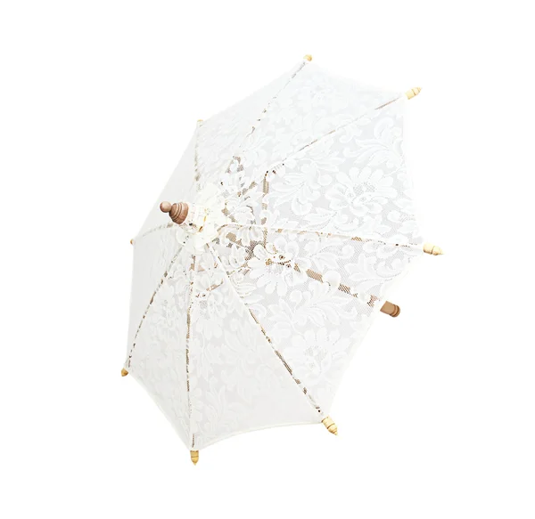 Paraguas de encaje, paraguas hecho a mano sobre fondo blanco, con clipp — Foto de Stock