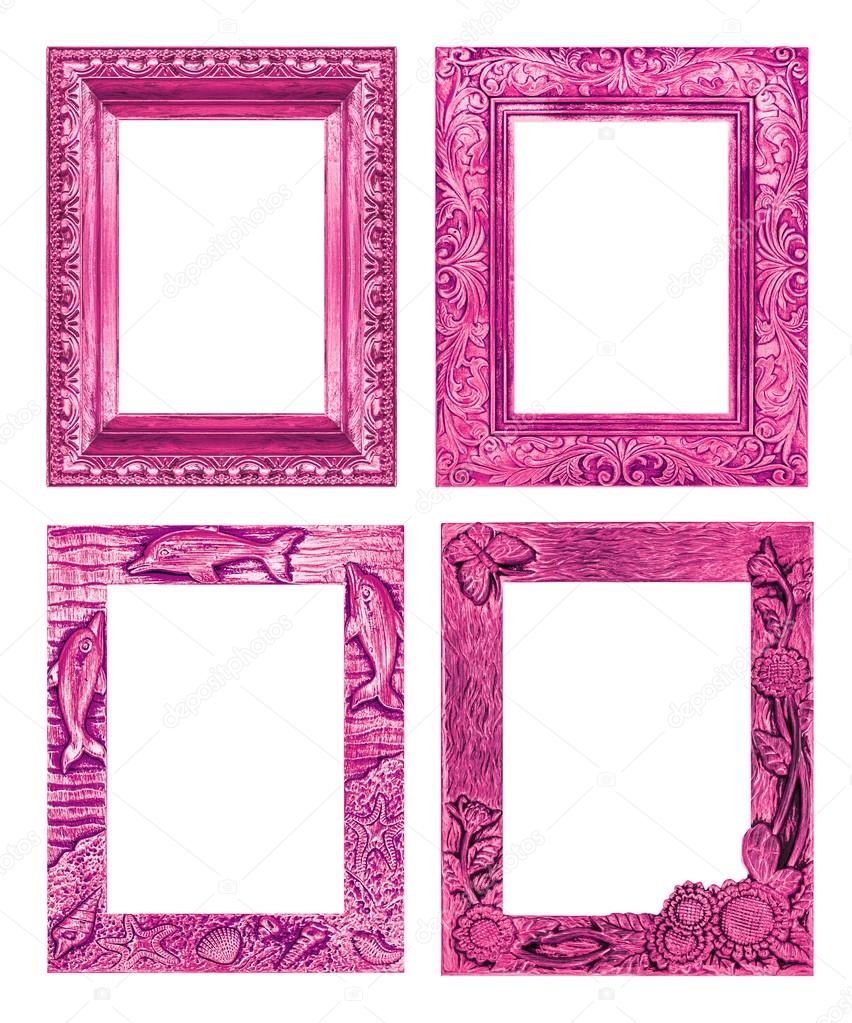 Set 4 antique pink frame isolated on white background, clipping 