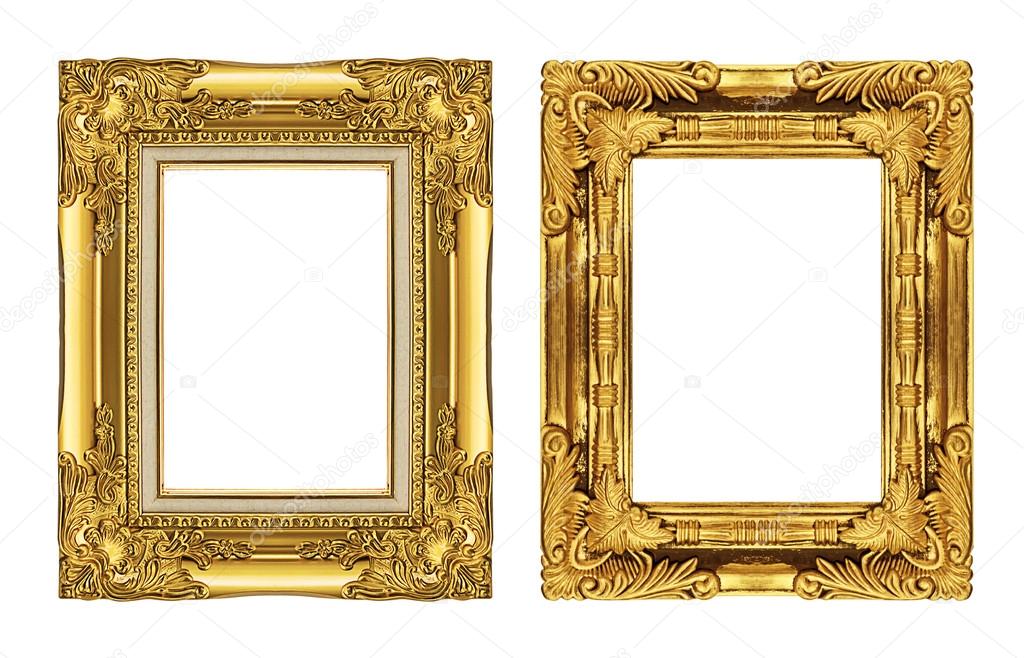 set antique golden frame isolated on white background, clipping 