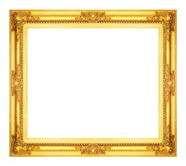 Beyaz arkaplanda izole edilmiş antik altın çerçeve, kırpma yolu
