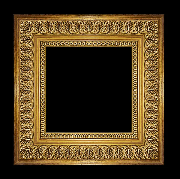 Zlatý rám, izolované na černém pozadí, Ořezová cesta — Stock fotografie