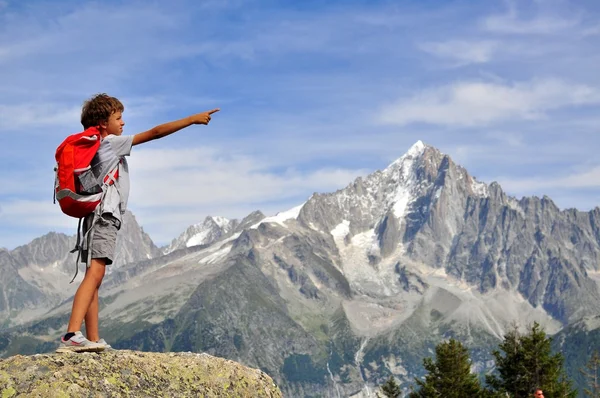Kleine reiziger aan de bovenkant, Chamonix, Frankrijk — Stockfoto