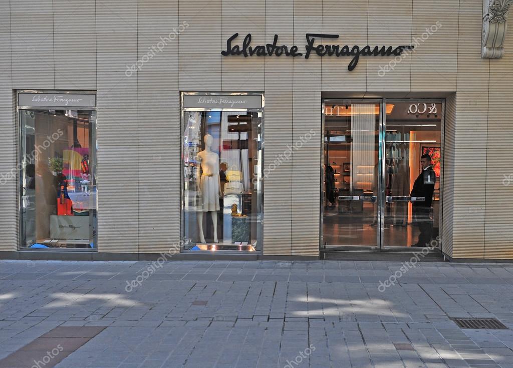 VIENNA, AUSTRIA - JUNE 6, 2016: Facade of Salvatore Ferragamo flagship store in the street of Vienna of June 6, 2016. Salvatore Ferragamo is an Italian luxury company founded in 1928.