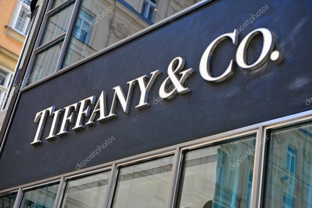 VIENNA, AUSTRIA - JUNE 6, 2016: Logotype of Tiffany and Co flagship store in Vienna on June 6, 2015. Tiffany&Co is an American worldwide luxury jewelry and specialty retailer.