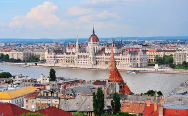 Budapeşte şehir ve Parlamento Üstten Görünüm