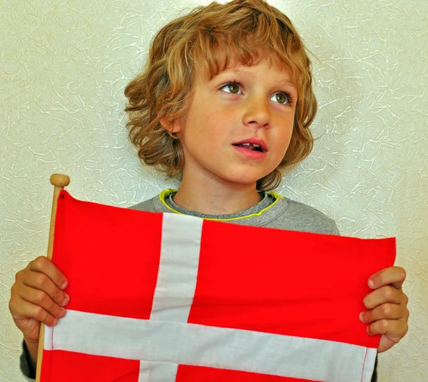 Ragazzo con una bandiera di Denmark — Foto Stock