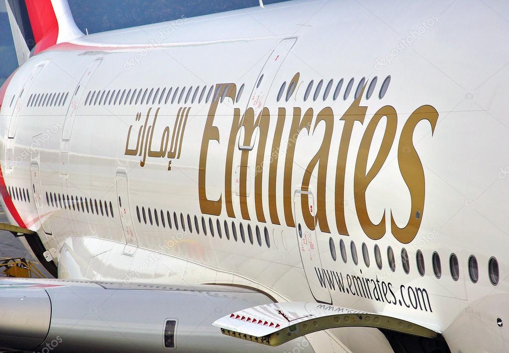 HONG KONG, CHINA - JUNE 10: Emirates Airbus A380 at Hong Kong International Airport on June 10, 2012. Emirates is an international airline based in Dubai, UAE.