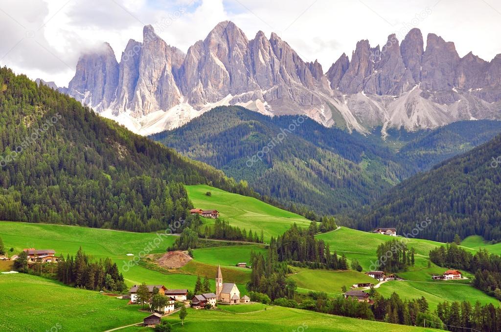 Church under mountains