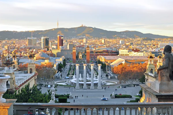 Praça da Espanha ao pôr-do-sol, Barcelona — Fotografia de Stock
