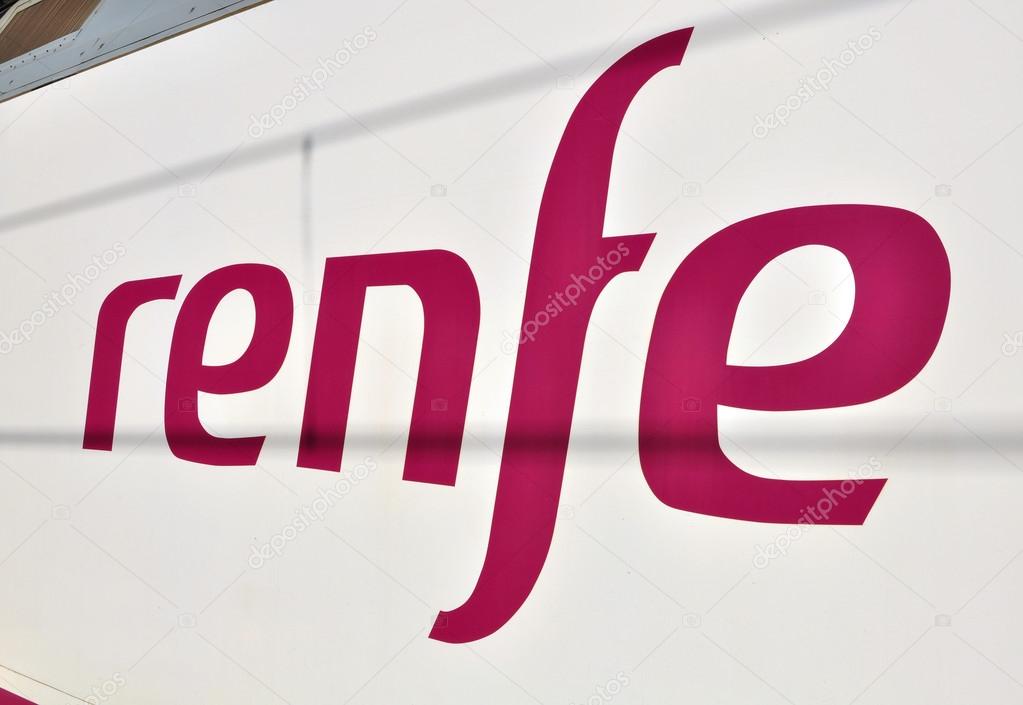 BARCELONA, SPAIN - JANUARY 2: Logo of Renfe company in the railway station of Barcelona on January 2, 2015. Renfe is the Spanish national railway company.