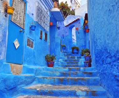 Traditional blue patio, Chefchaouen clipart