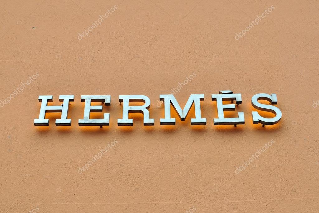 CHAMONIX, FRANCE - AUGUST 9: Logo of Hermes store in Megeve town on August 9, 2015. Hermes is a world famous luxury fashion couture.