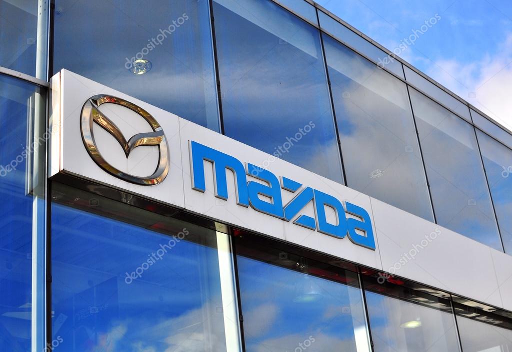 MOSCOW, RUSSIA - OCTOBER 10, 2015: Logotype of Mazda corporation on October 10, 2015. Mazda is the Japanese automotive manufacturer.