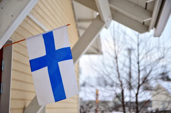 FInnish house with a flag — Stock Photo, Image