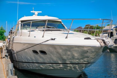 gorgeous inviting closeup view of modern stylish white yacht