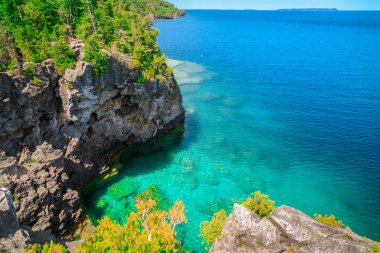 gorgeous natural landscape view on great Cyprus lake and cliffs at beautiful gorgeous Bruce Peninsula, Ontario