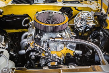 Gorgeous beautiful view of vintage classic retro car detailed engine and  parts